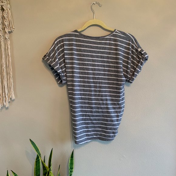 Gray and White Striped Button Box Tee - Picture 6 of 6